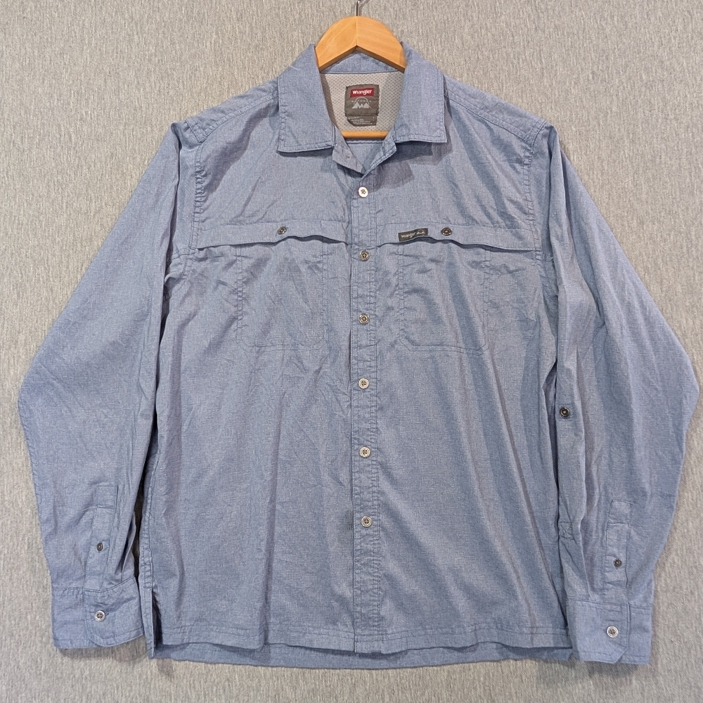Wrangler Outdoor Button Shirt Men's Large Blue Regular Fit Hiking